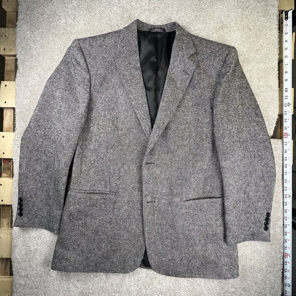 Barrington Men's Blazer Jacket Gray Wool Tweed‎ Herringbone 2 Button Size 40R